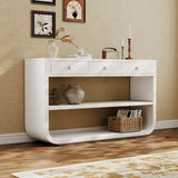 Curved Console Table Entryway Table Sofa Side Table Display Stand Accent Table with 3 Soft-Close Drawers & 2 Open Shelves, White