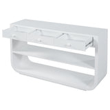Curved Console Table Entryway Table Sofa Side Table Display Stand Accent Table with 3 Soft-Close Drawers & 2 Open Shelves, White