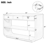 Curved Console Table Entryway Table Sofa Side Table Display Stand Accent Table with 3 Soft-Close Drawers & 2 Open Shelves, White