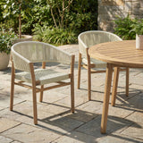 2pcs Outdoor Woven Rope Accent Chair, Acacia Wood Frame Curved Backrest Patio Dining Chairs for Garden/Balcony