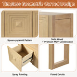 Geometric Console Table Entryway Table Sofa Side Table Display Stand Accent Table with 3 Soft-Close Drawers & Fluted Design
