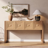 Geometric Console Table Entryway Table Sofa Side Table Display Stand Accent Table with 3 Soft-Close Drawers & Fluted Design