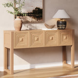 Geometric Console Table Entryway Table Sofa Side Table Display Stand Accent Table with 3 Soft-Close Drawers & Fluted Design