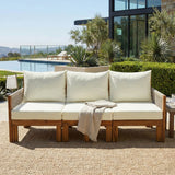 3-Seat Convertible Outdoor Daybed, Acacia Wood Frame Patio Sofa Bed with Waterproof Cushions & Rope-Woven Armrests