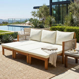 3-Seat Convertible Outdoor Daybed, Acacia Wood Frame Patio Sofa Bed with Waterproof Cushions & Rope-Woven Armrests