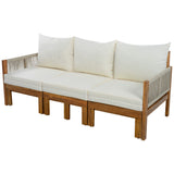3-Seat Convertible Outdoor Daybed, Acacia Wood Frame Patio Sofa Bed with Waterproof Cushions & Rope-Woven Armrests
