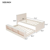 Twin Size Wood Platform Bed Frame with Pull Out Trundle & Storage Cabinet for Bedroom, Living Room