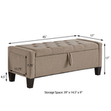 45" Storage Ottoman Bench, Upholstered Entryway Bench with Safety Hinge for Bedroom, Living Room