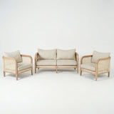 3pcs Outdoor Sofa Set Patio Chat Seating Set Garden Leisure Lounge Set with 2 Cushioned Arm Chairs & 1 Loveseat Sofa