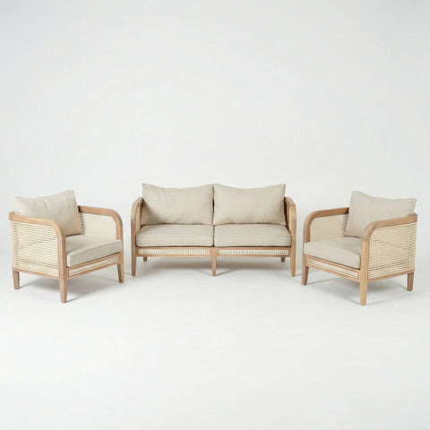 3pcs Outdoor Sofa Set Patio Chat Seating Set Garden Leisure Lounge Set with 2 Cushioned Arm Chairs & 1 Loveseat Sofa