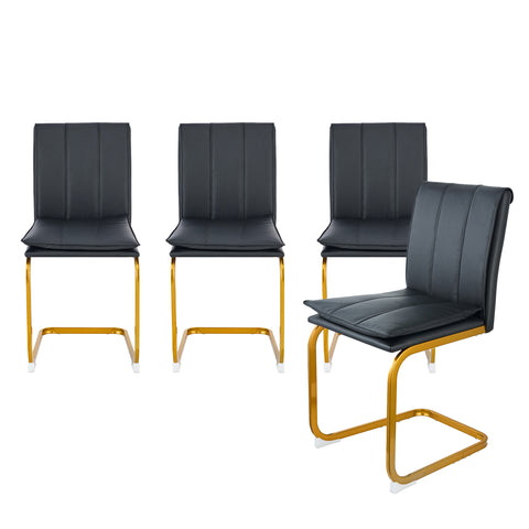 Dining Chairs Set of 4, PU Leather Kitchen Chairs with Gold Metal Legs, Armless Chair for Living Room, Office