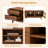 79" TV Stand for TVs up to 85", TV Console Media Console Walnut TV Cabinet Media Entertainment Center with Rattan Soft-close Door&Drawers