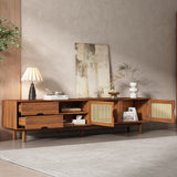 79" TV Stand for TVs up to 85", TV Console Media Console Walnut TV Cabinet Media Entertainment Center with Rattan Soft-close Door&Drawers