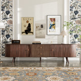Mid-Century Modern TV Stand for TVs up to 80", Entertainment Center with Tambour Doors & Fluted Drawers, Walnut Brown Media Console