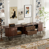 Mid-Century Modern TV Stand for TVs up to 80", Entertainment Center with Tambour Doors & Fluted Drawers, Walnut Brown Media Console
