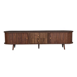 Mid-Century Modern TV Stand for TVs up to 80", Entertainment Center with Tambour Doors & Fluted Drawers, Walnut Brown Media Console