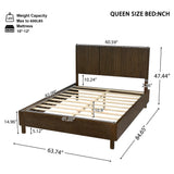 Queen Size Platform Bed Frame with Vertical Slat Headboard Modern Rustic Bed, No Box Spring Needed