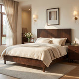 Queen Size Platform Bed Frame with Vertical Slat Headboard Modern Rustic Bed, No Box Spring Needed