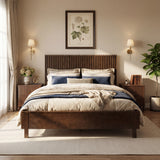 Queen Size Platform Bed Frame with Vertical Slat Headboard Modern Rustic Bed, No Box Spring Needed