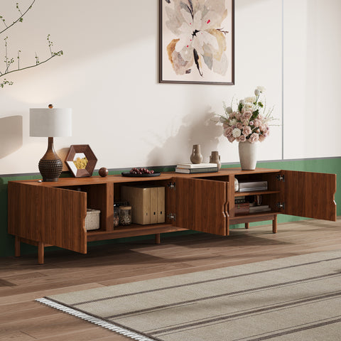 87" TV Stand for TVs up to 90", TV Console Media Console TV Cabinet Media Entertainment Center with Groove Soft-close Door&Solid Wood Leg