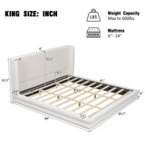 King Size Bed Frame with Wingback Headboard, Modern Boucle Upholstered Platform Bed, White