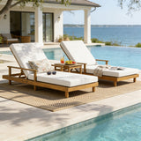 1pc Acacia Wood Outdoor Chaise Lounge, 4" Ultra-Thick Cushion Patio Sun Lounger, 3-Position Adjustable Reclining Chair