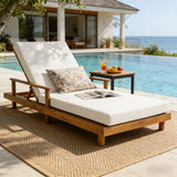 1pc Acacia Wood Outdoor Chaise Lounge, 4" Ultra-Thick Cushion Patio Sun Lounger, 3-Position Adjustable Reclining Chair