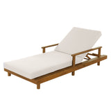1pc Acacia Wood Outdoor Chaise Lounge, 4" Ultra-Thick Cushion Patio Sun Lounger, 3-Position Adjustable Reclining Chair