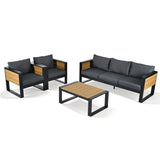 4pcs Outdoor Sofa Set Patio Conversation Set Garden Seating Set for 5 with Coffee Table, Sofa & 2 Armchairs with Fold-Out Side Table