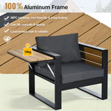 4pcs Outdoor Sofa Set Patio Conversation Set Garden Seating Set for 5 with Coffee Table, Sofa & 2 Armchairs with Fold-Out Side Table