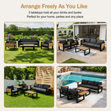 4pcs Outdoor Sofa Set Patio Conversation Set Garden Seating Set for 5 with Coffee Table, Sofa & 2 Armchairs with Fold-Out Side Table