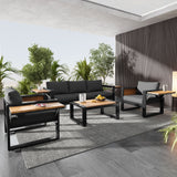 4pcs Outdoor Sofa Set Patio Conversation Set Garden Seating Set for 5 with Coffee Table, Sofa & 2 Armchairs with Fold-Out Side Table