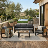 4pcs Outdoor Sofa Set Patio Conversation Set Garden Seating Set for 5 with Coffee Table, Sofa & 2 Armchairs with Fold-Out Side Table