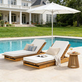 38" Extra Wide Acacia Wood Outdoor Chaise Lounge, 4" Thick Cushion Sun Lounger with 3-Position Reclining, 1pc Modern Patio Daybed