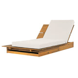 38" Extra Wide Acacia Wood Outdoor Chaise Lounge, 4" Thick Cushion Sun Lounger with 3-Position Reclining, 1pc Modern Patio Daybed