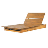 38" Extra Wide Acacia Wood Outdoor Chaise Lounge, 4" Thick Cushion Sun Lounger with 3-Position Reclining, 1pc Modern Patio Daybed