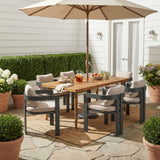 7pcs Outdoor Dining Set for 6, Patio Furniture Set Garden Dining Table Set with 6 Chairs with Beige Cushions & Weather-Resistant Frame