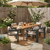 7pcs Outdoor Dining Set for 6, Patio Furniture Set Garden Dining Table Set with 6 Chairs with Beige Cushions & Weather-Resistant Frame