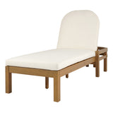 Outdoor Arched Chaise Lounge, 5-Position Adjustable Recliner Patio Sun Lounger with Cream Cushion, Sleek Acacia Wood Daybed,