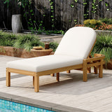 Outdoor Arched Chaise Lounge, 5-Position Adjustable Recliner Patio Sun Lounger with Cream Cushion, Sleek Acacia Wood Daybed,