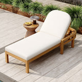 Outdoor Arched Chaise Lounge, 5-Position Adjustable Recliner Patio Sun Lounger with Cream Cushion, Sleek Acacia Wood Daybed,
