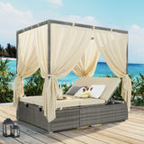 Adjustable Outdoor Patio Daybed with Canopy, 2-Seater Chaise Lounge Chair with Removable Cushion for Patio, Garden & Poolside