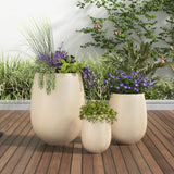 Set of 3 MGO Round Planters, Lightweight Outdoor Indoor Flower Pots with Drainage Hole & Rubber Plugs