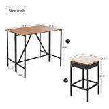 5-Piece Outdoor Bar Height Dining Set, Acacia Wood Foldable Table & Cushioned Stools, All-Weather Patio Bistro Set, Brown