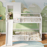 Full XL Over Queen House Bunk Bed with Slide & Ladder, Solid Wood Kids Playhouse Bunk Bed Frame