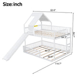 Full XL Over Queen House Bunk Bed with Slide & Ladder, Solid Wood Kids Playhouse Bunk Bed Frame