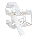 Full XL Over Queen House Bunk Bed with Slide & Ladder, Solid Wood Kids Playhouse Bunk Bed Frame