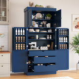77"H Freestanding Kitchen Pantry, Farmhouse Storage Cabinet with Adjustable Shelves, Door Shelves, Drawers & Wine Racks