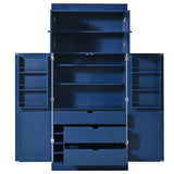 77"H Freestanding Kitchen Pantry, Farmhouse Storage Cabinet with Adjustable Shelves, Door Shelves, Drawers & Wine Racks
