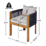 2 pcs Patio Chairs, Outdoor Acacia Wood Dining Chairs Accent Chairs with Soft Cushions, Rope Back and Arms, Black+Natural